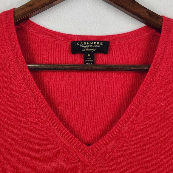 Cashmere by Charter Club Women's Red L/Slv V-Neck  Pullover Sweater - M EUC - Picture 6 of 13
